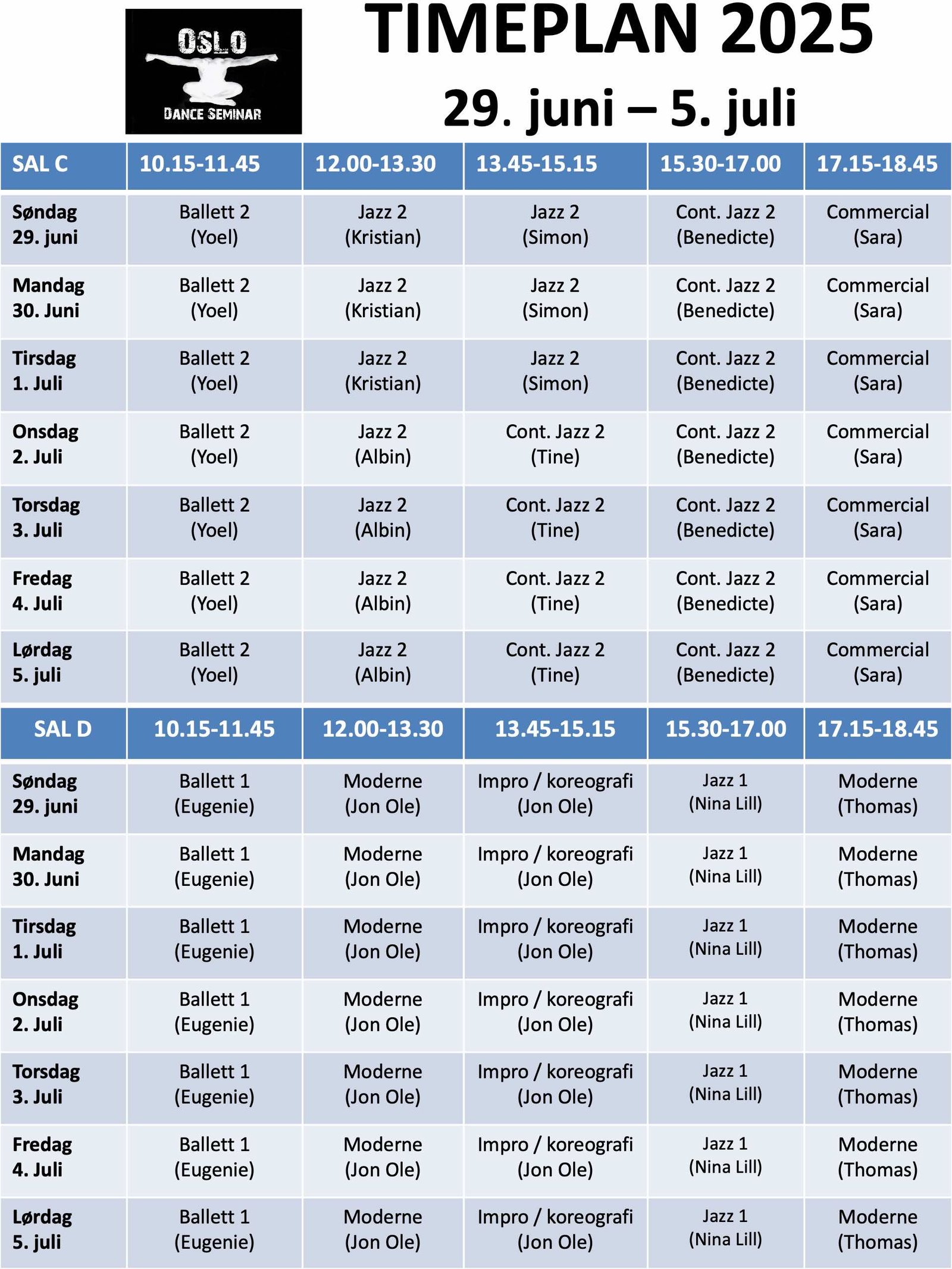 Timeplan - ODS 2025