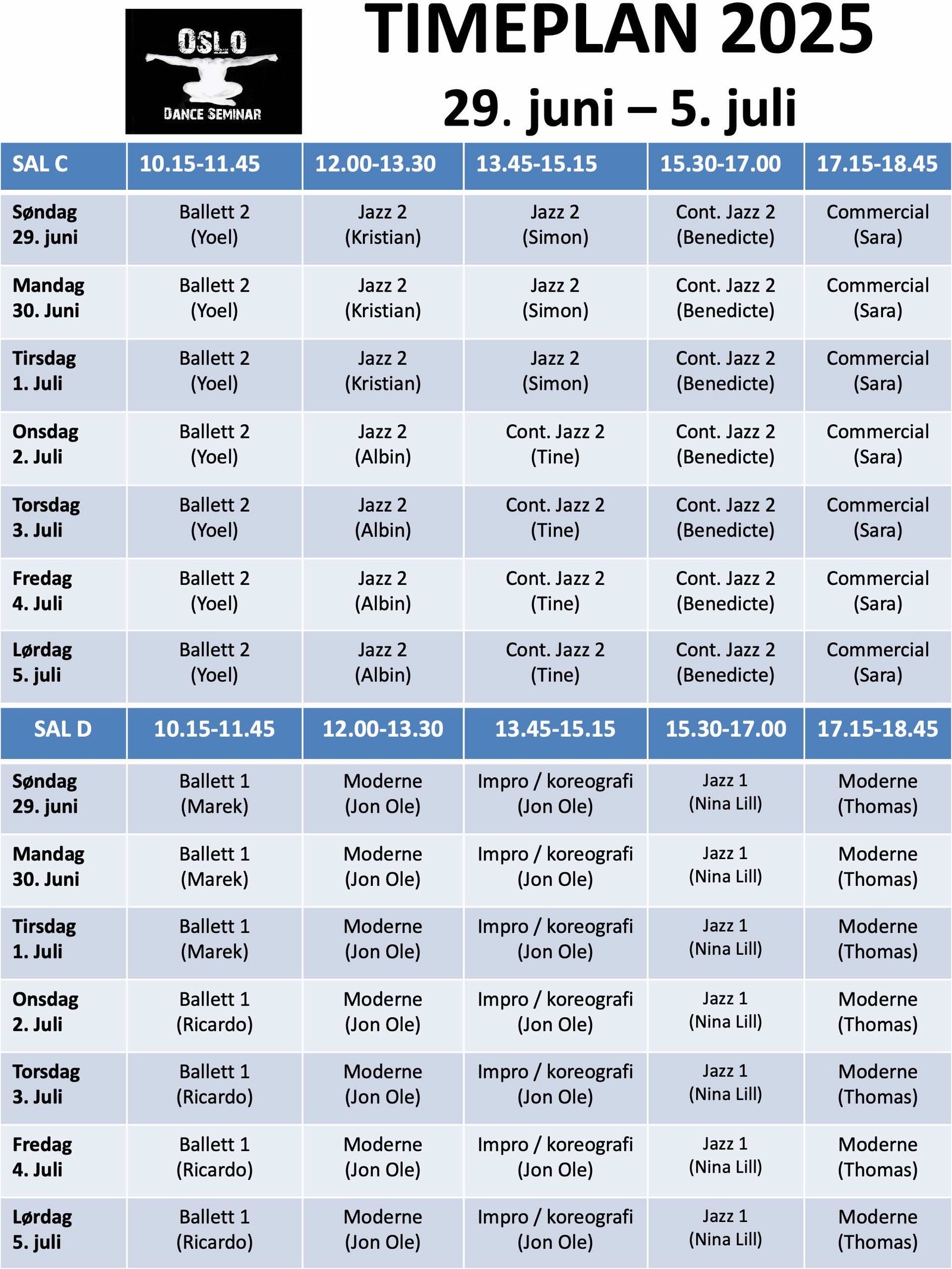 Timeplan - ODS 2025